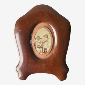 Art nouveau mahogany wooden frame measurements 27.5 cm x 20 cm  convex glass