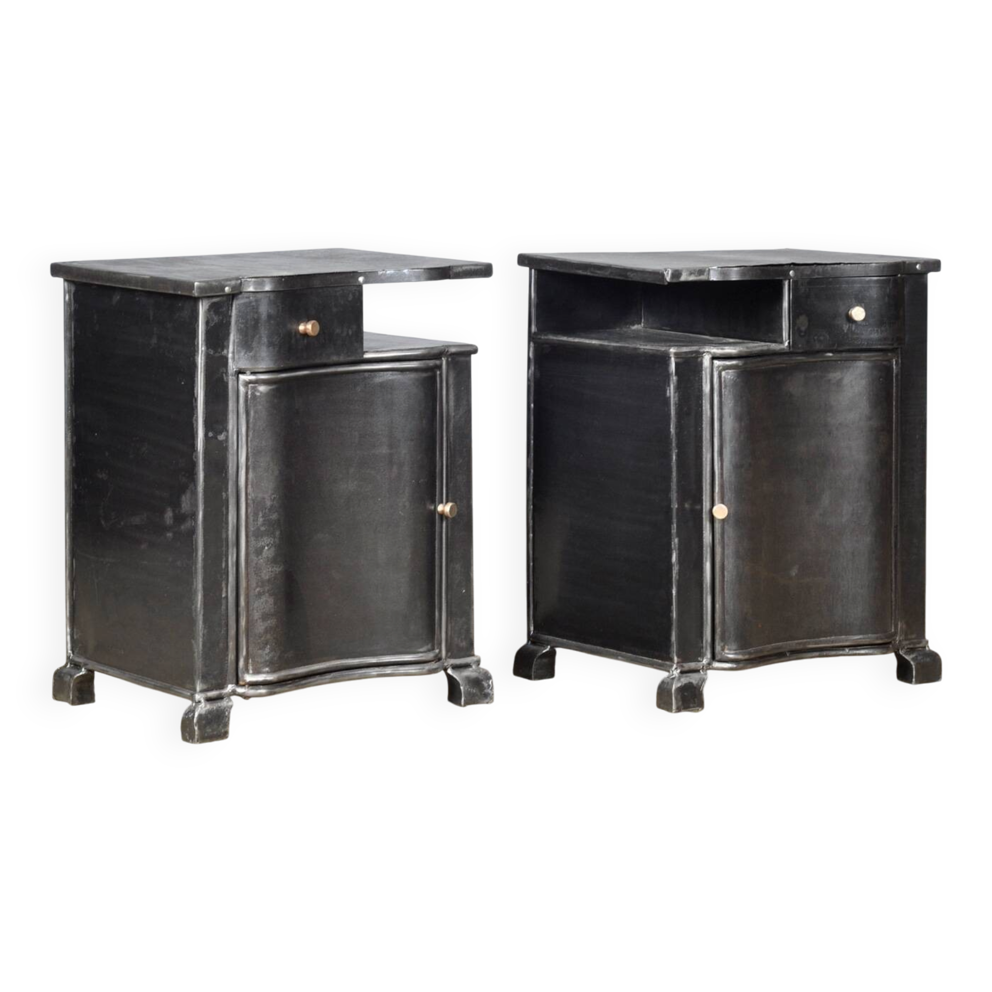 Set of iron bedside tables, circa 1930