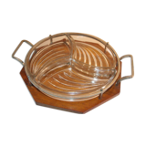 Plateau bois poignées chromées à 3 compartiments verre art déco
