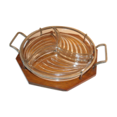 Tray handles chrome 3-compartment glass deco art wood