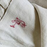 Old linen sheet embroidered red monogram