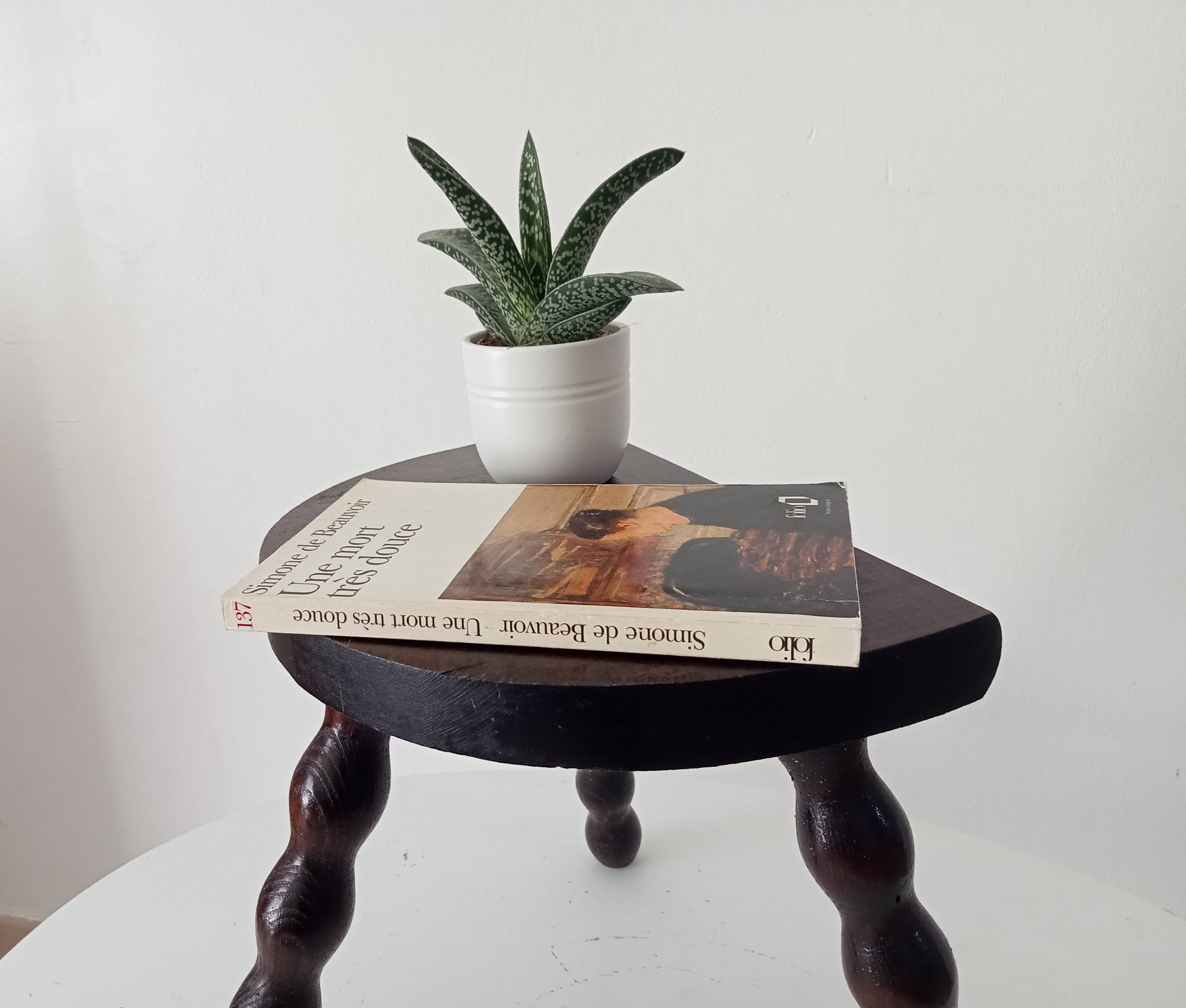 Vintage turned wooden tripod stool