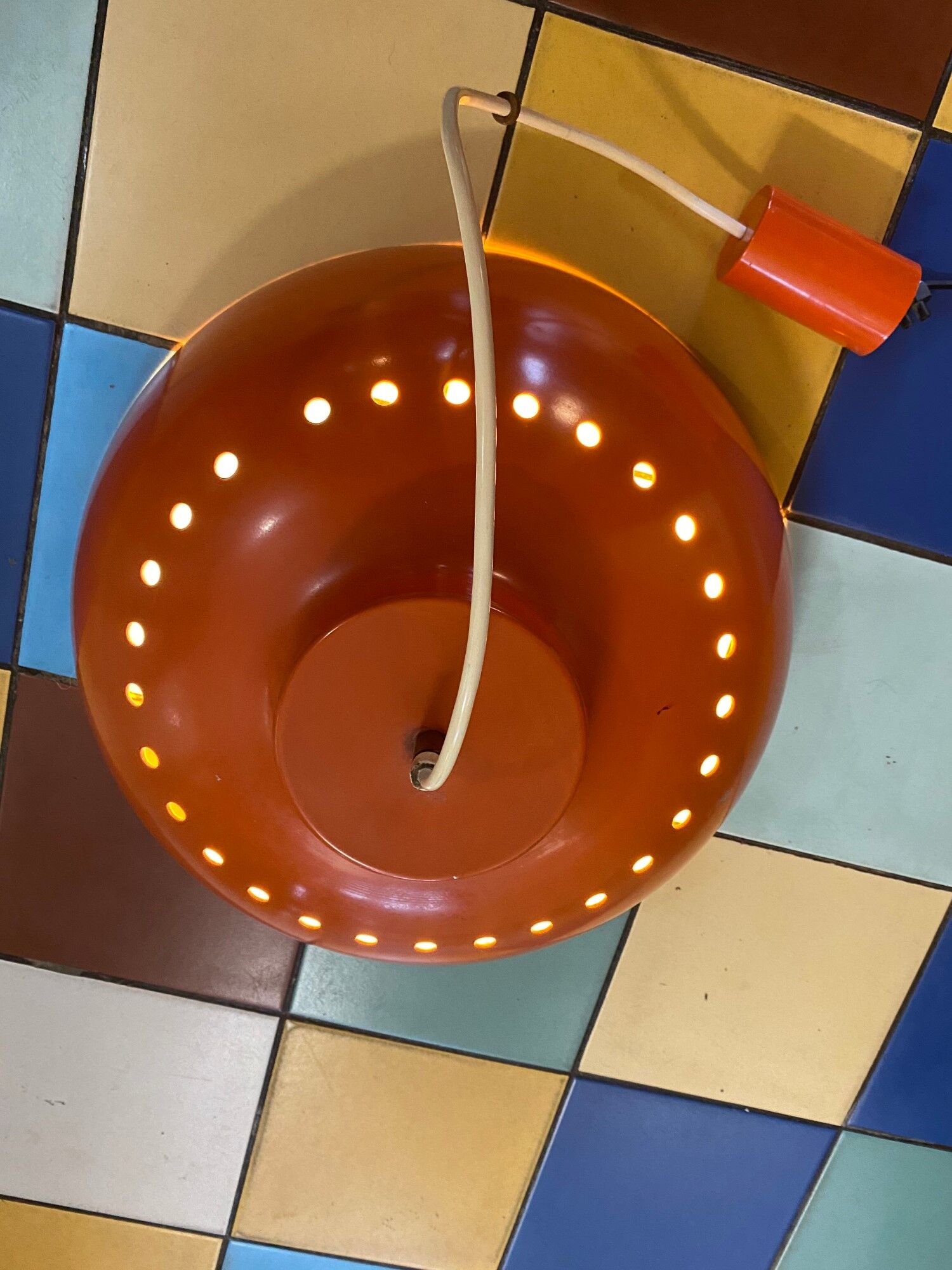 Red lacquered metal chandelier