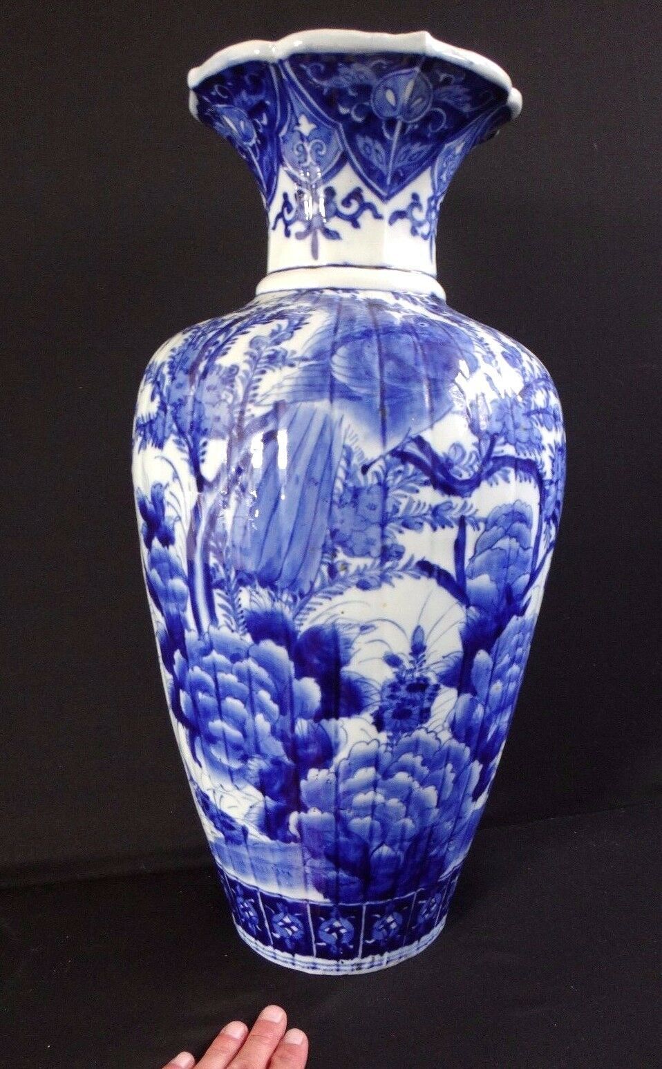 Japanese vase white blue 54cm bird JapanXIX