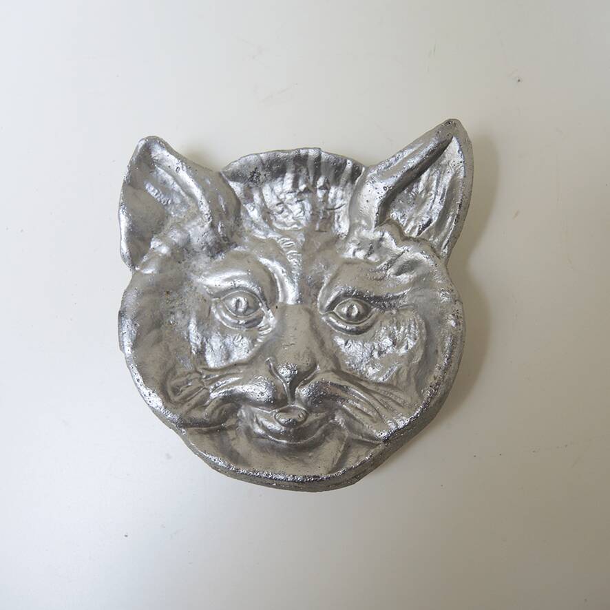 Antique Metal Cat Bowl