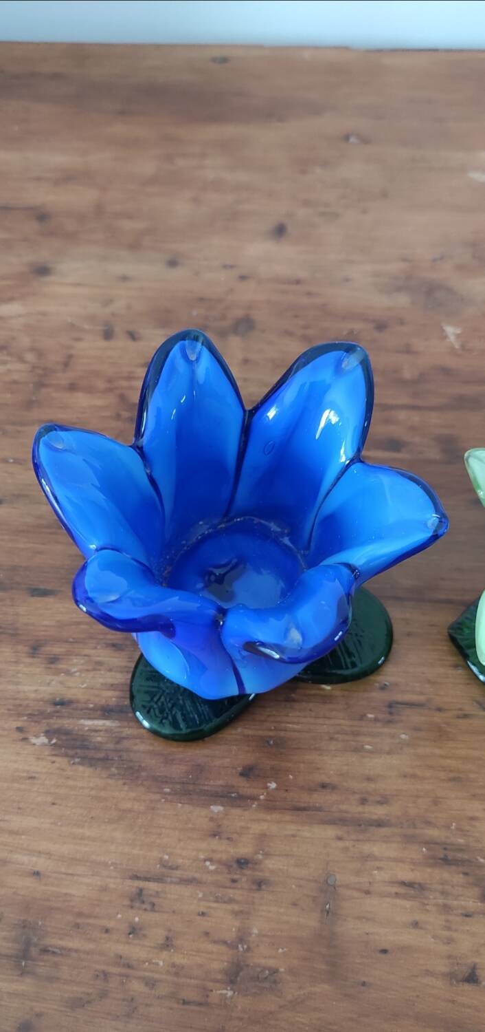 Glass Flower Candle Holder Set