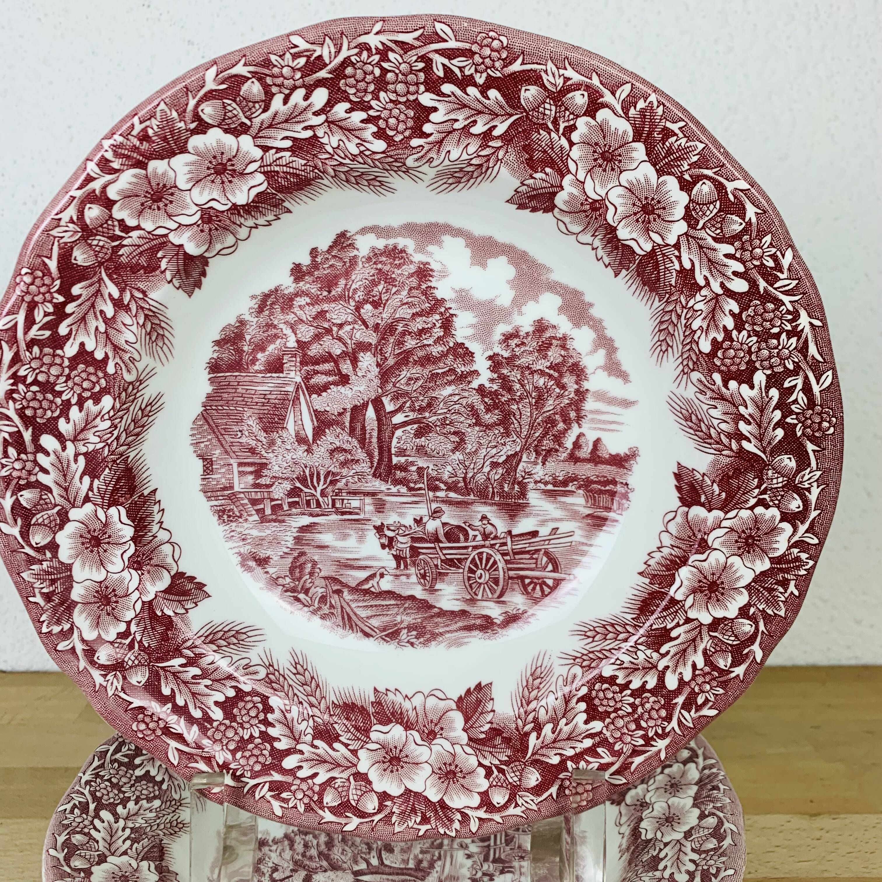 6 hollow plates English décor Ceramica Quadrifoglio Italy roses