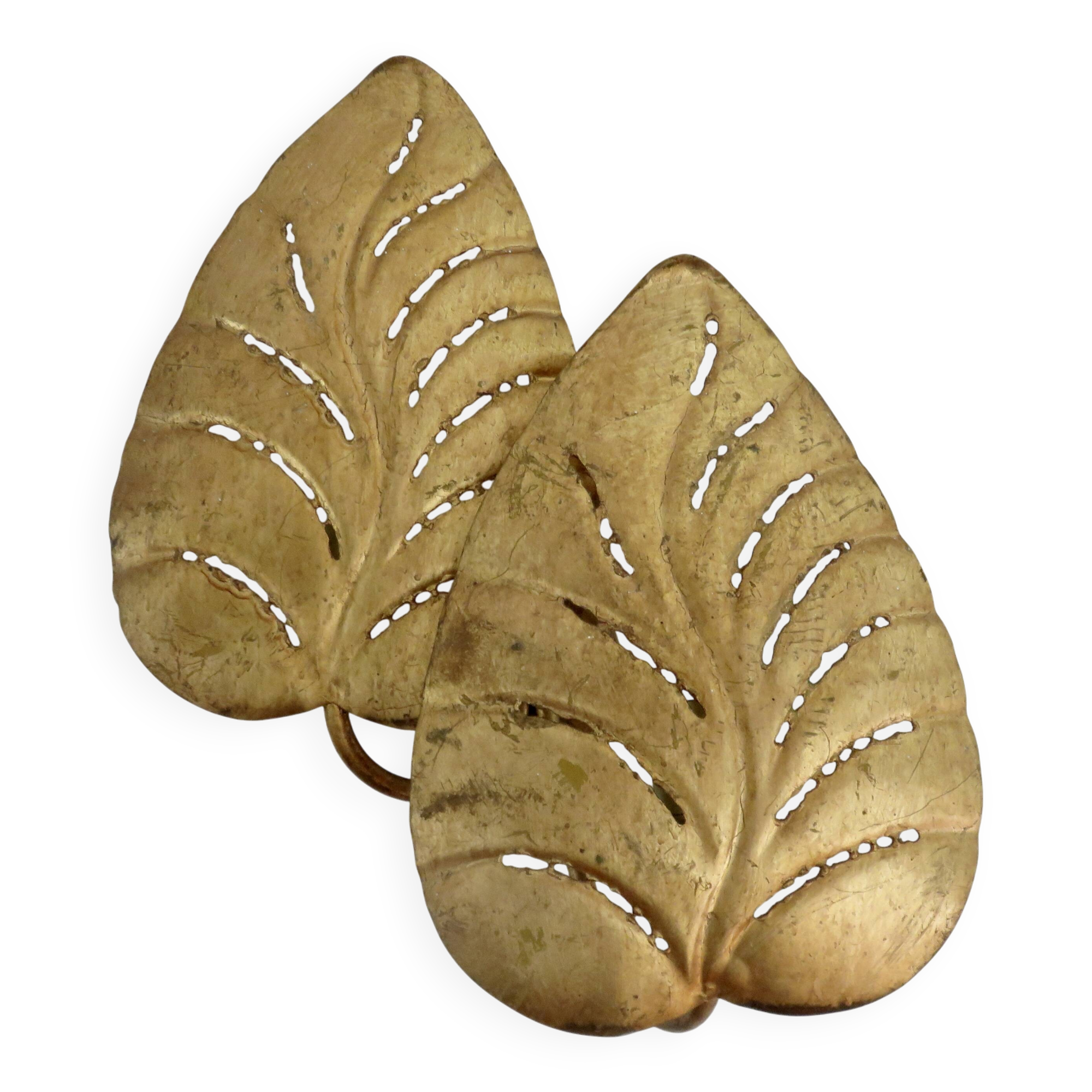 Large "leaf" wall lamp in gold metal, gold leaf, 1970s, Jansen