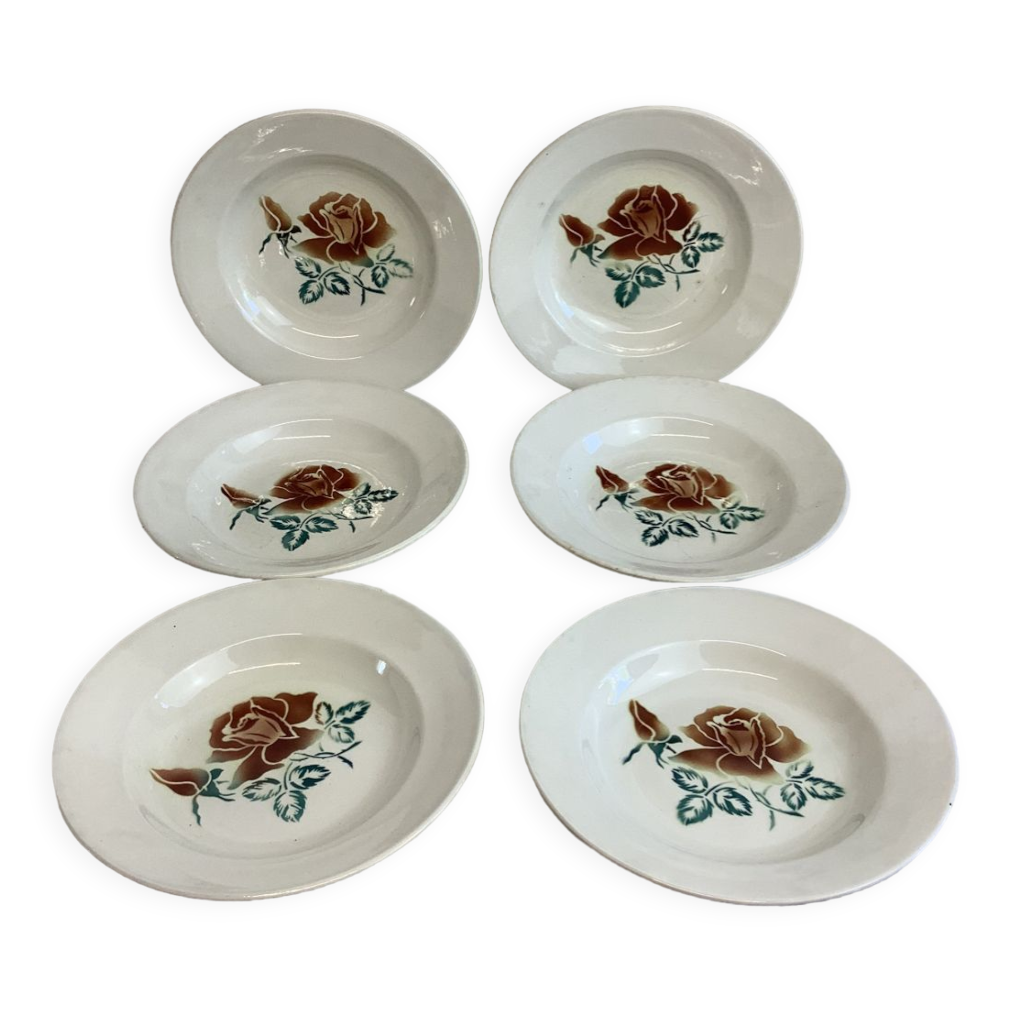 6 old Digoin soup plates