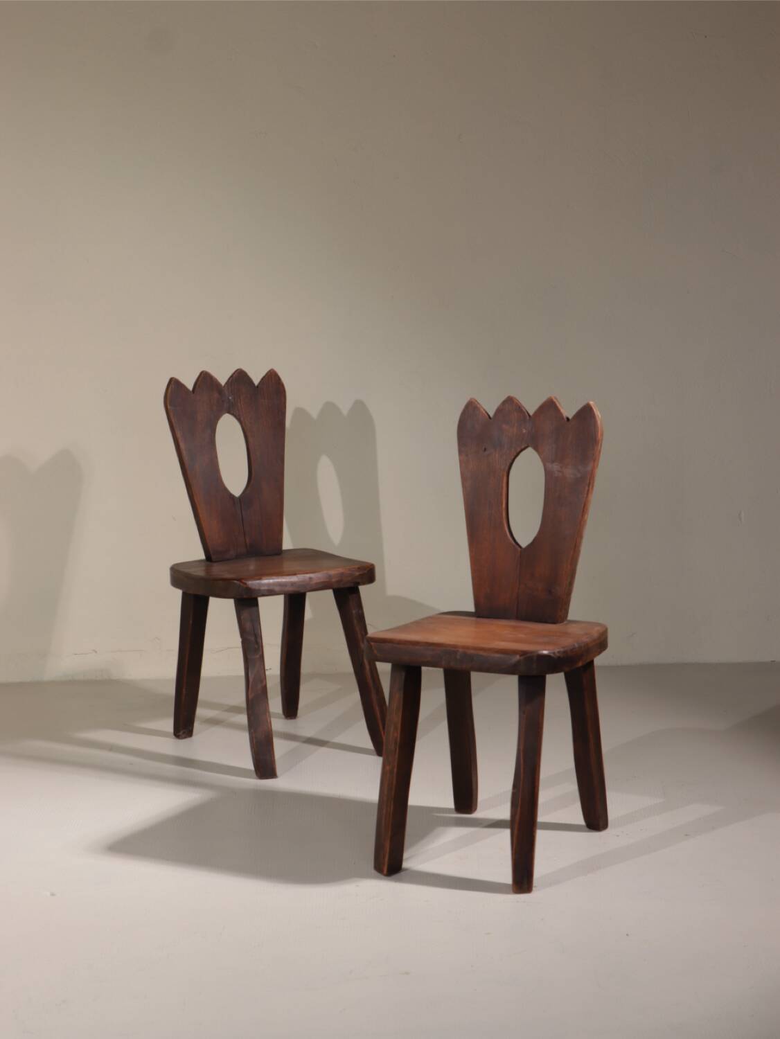 Pair of brutalist chairs in solid elm