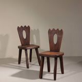 Pair of brutalist chairs in solid elm