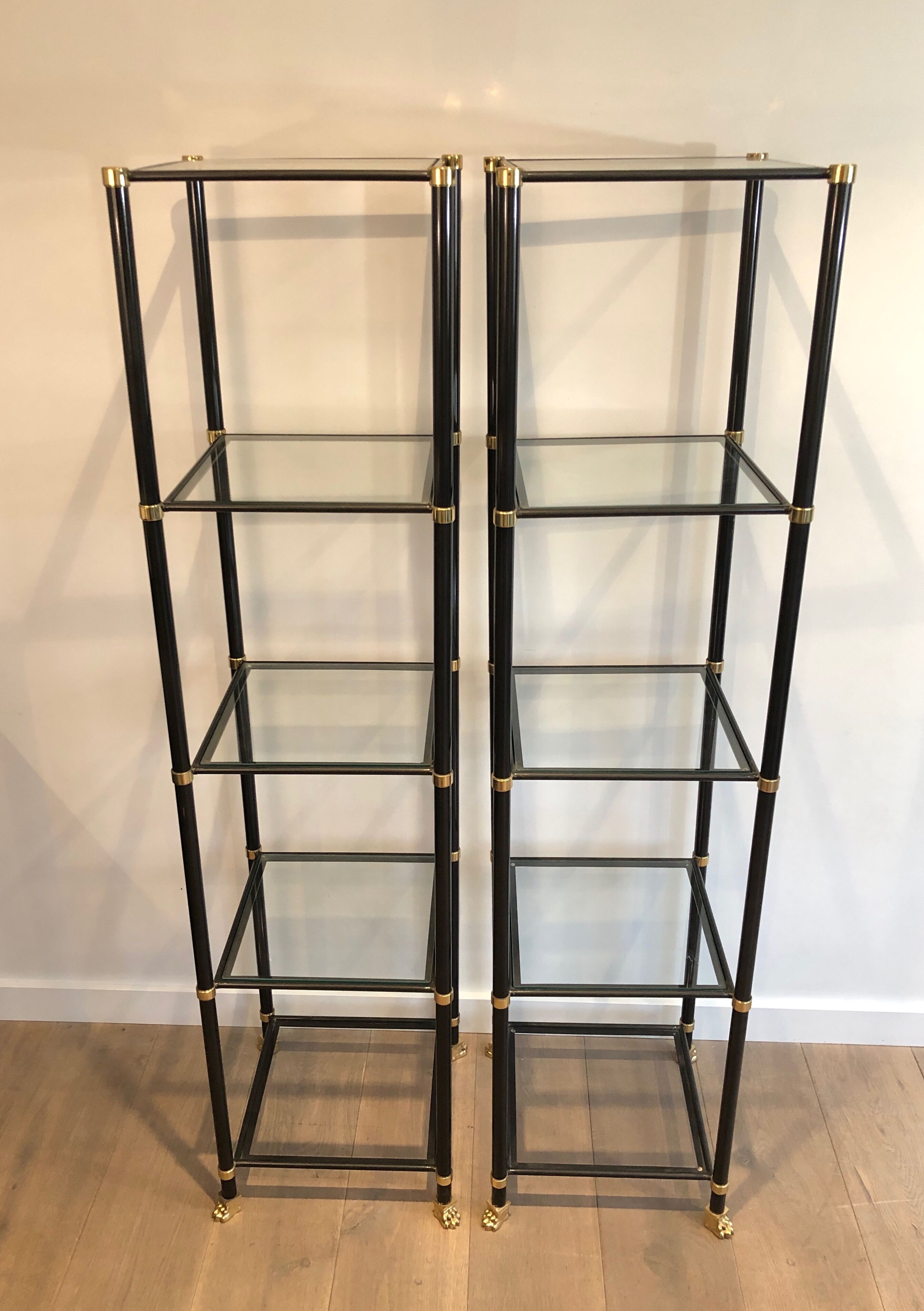 Pair of metal shelves by Guy Lefèvre for Maison Jansen 70s
