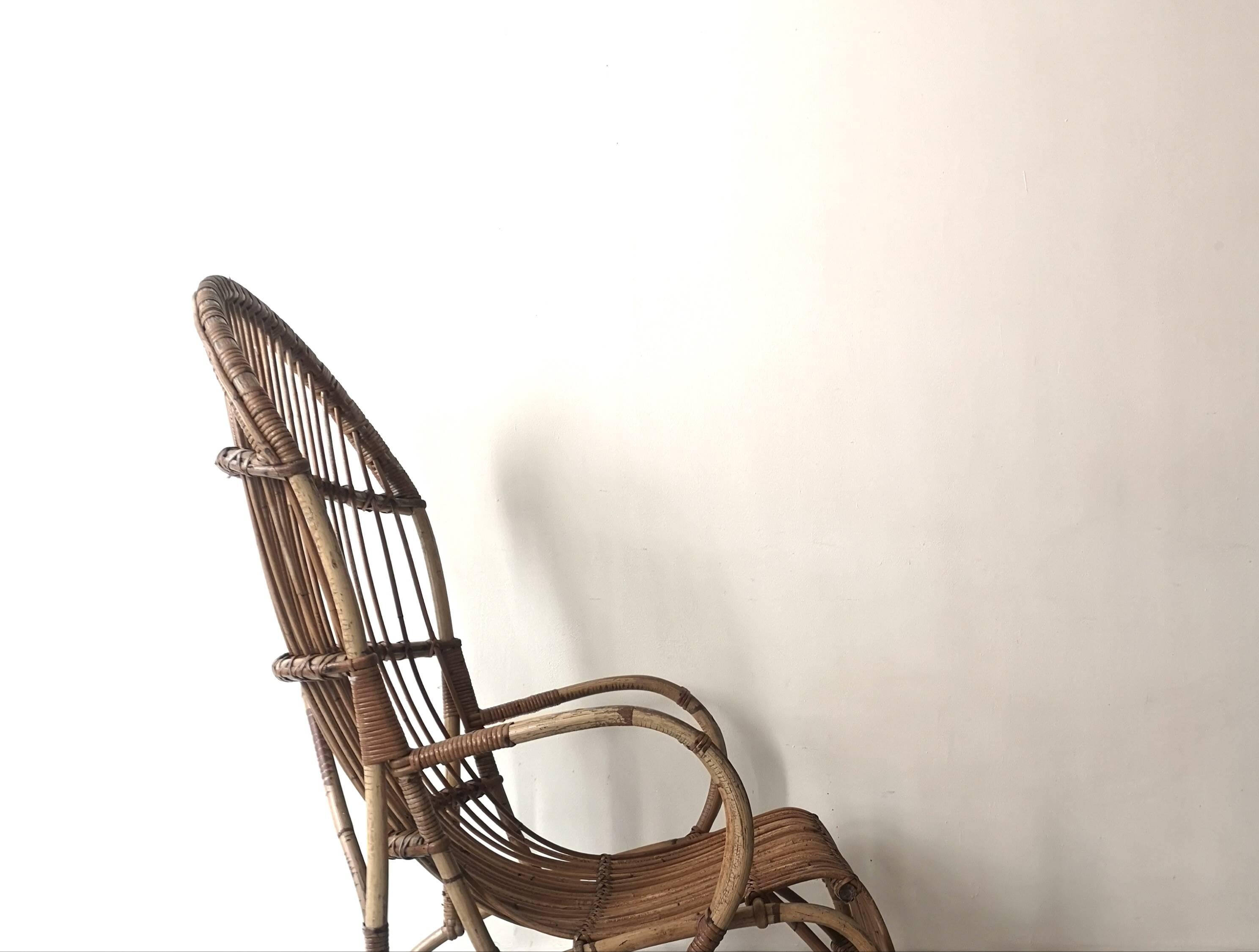 Vintage Dutch rattan armchair with armrest, 1960s