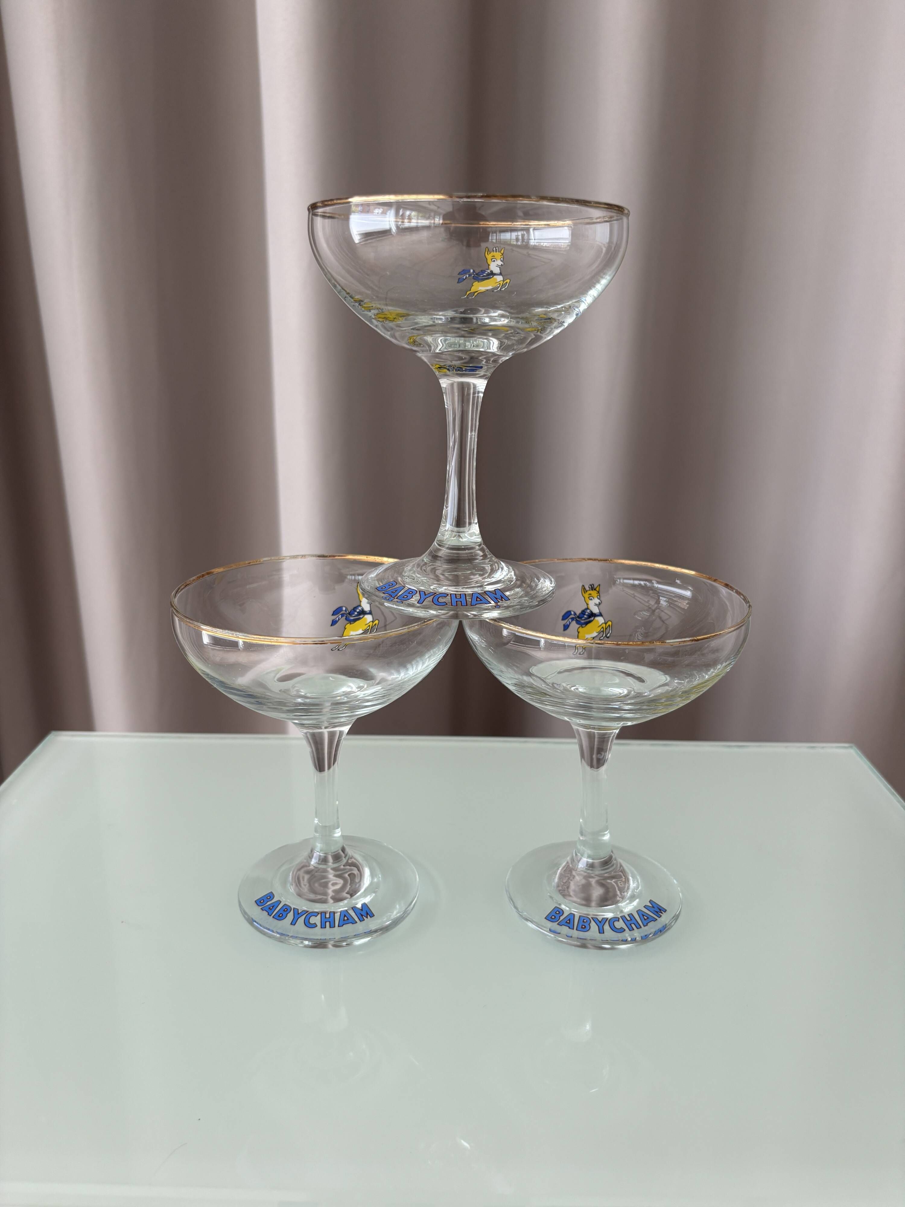 Set of 4 Vintage Babycham Champagne Coupes – Advertising Cocktail Glasses w