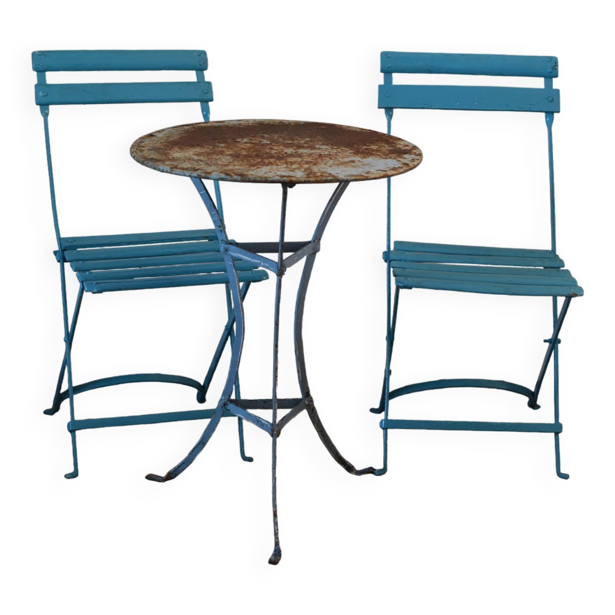 Guéridon métal et 2 chaises pliables