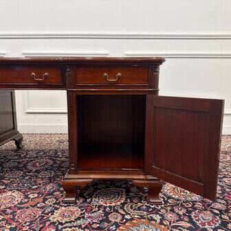 Classic English partner desk green leather