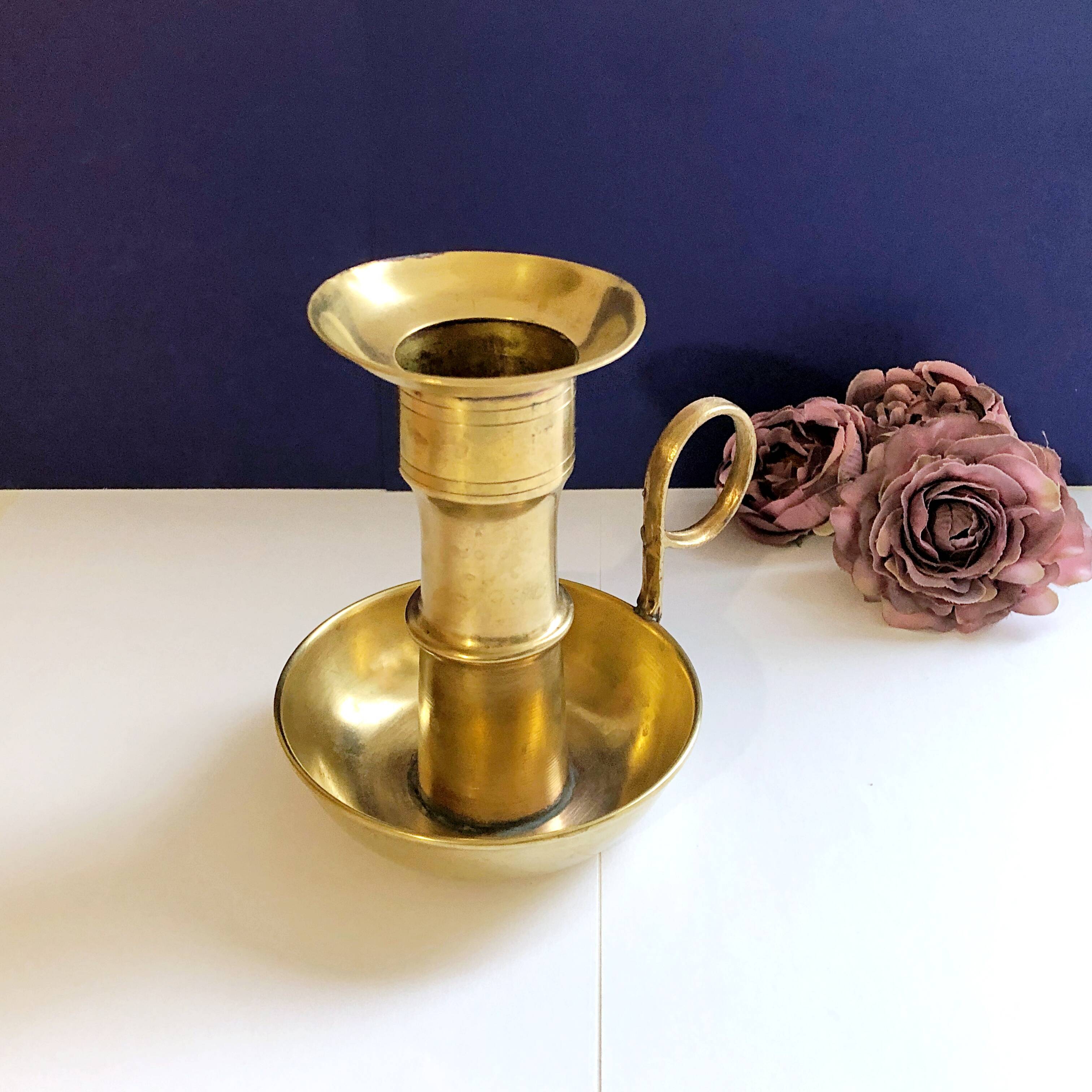 Large artisanal hand candle holder cellar rat gilded copper vintage atypical