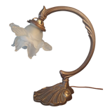 Ancienne lampe design de bureau table en fonte fleur en verre blanc