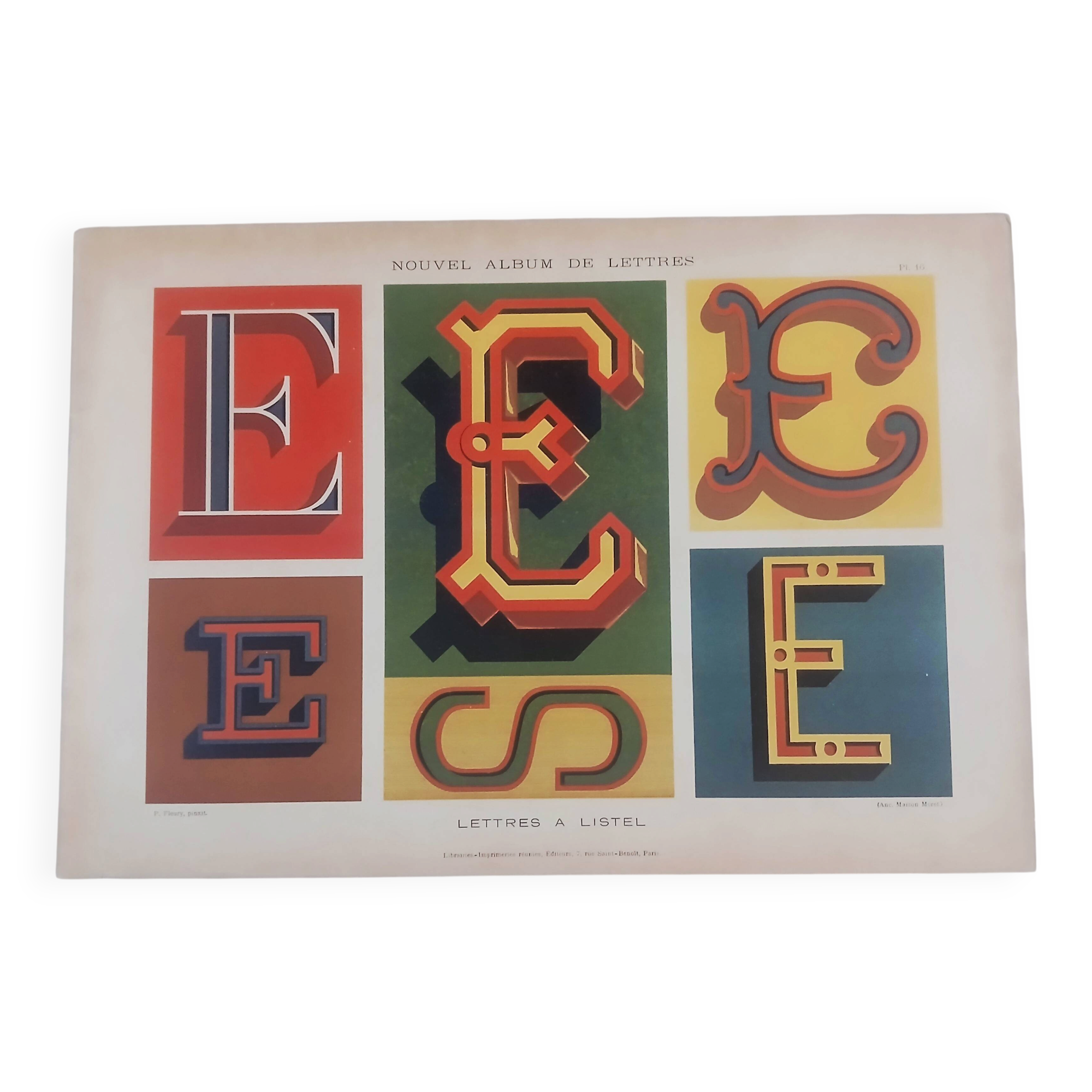 Lithograph of decorative lettering by Paul Fleury 1903