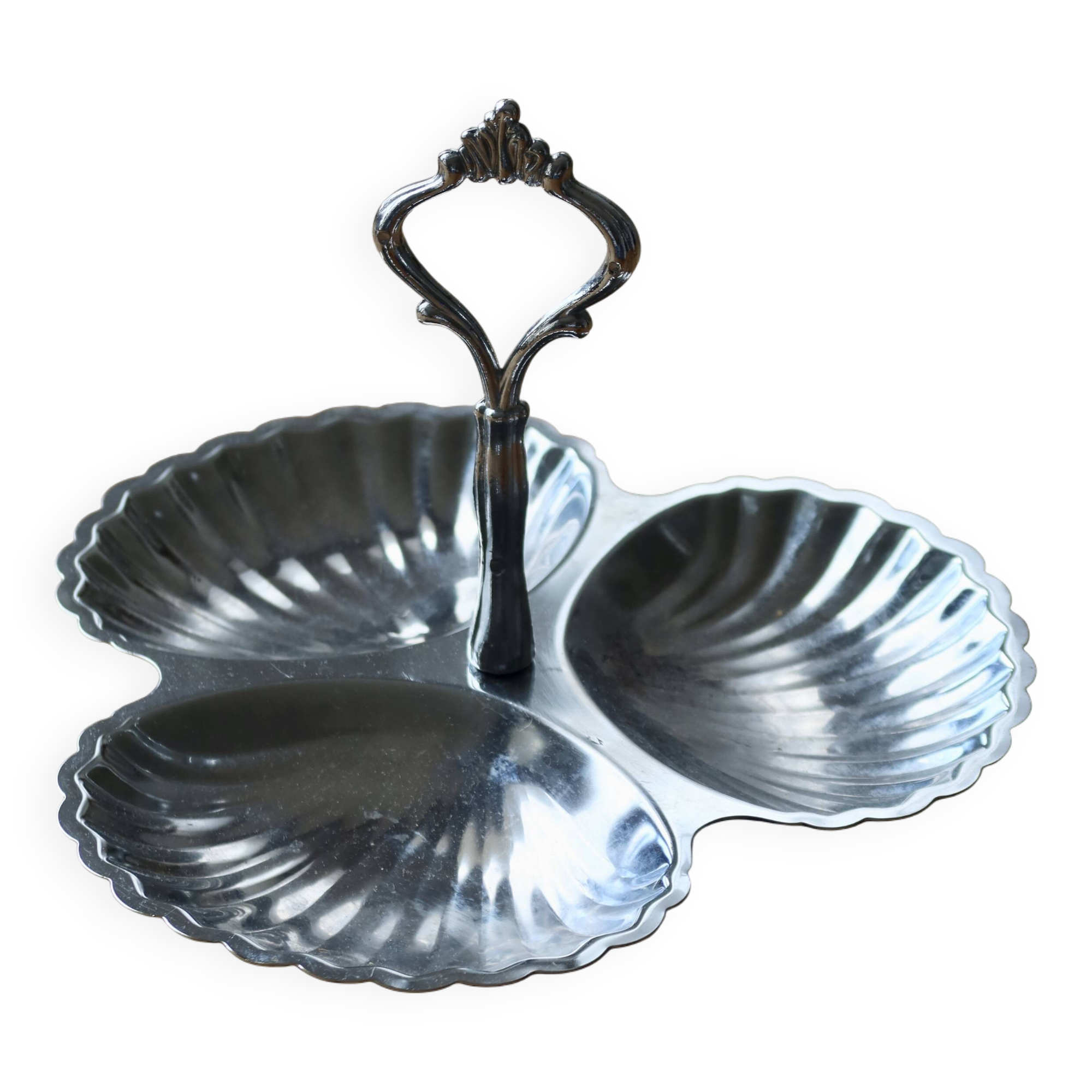 Serviteur vintage en métal argenté - Coquillage - 3 compartiments