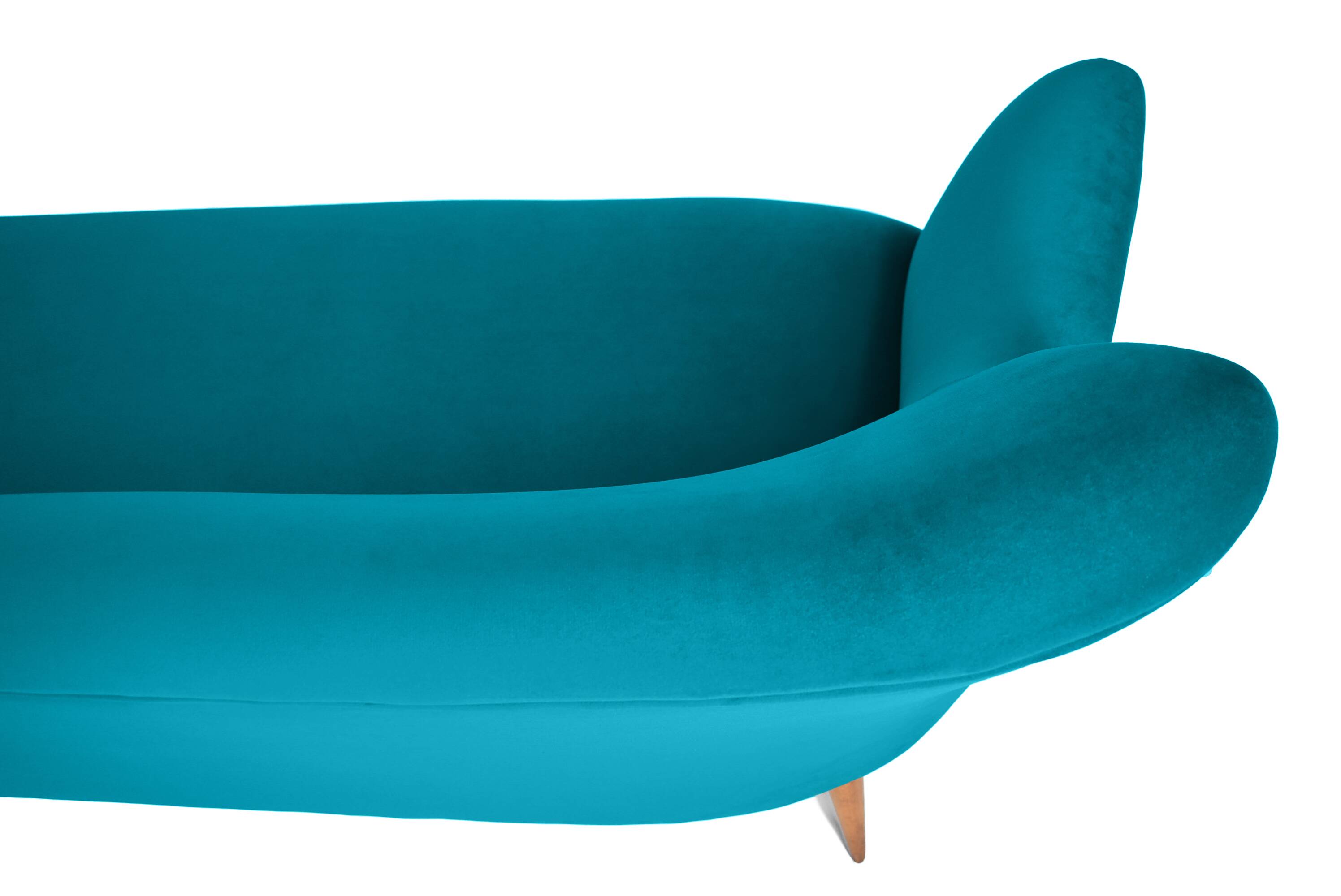 Canapé élégant trois places en velours, années 60, turquoise, restauré