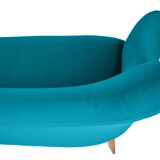 Canapé élégant trois places en velours, années 60, turquoise, restauré