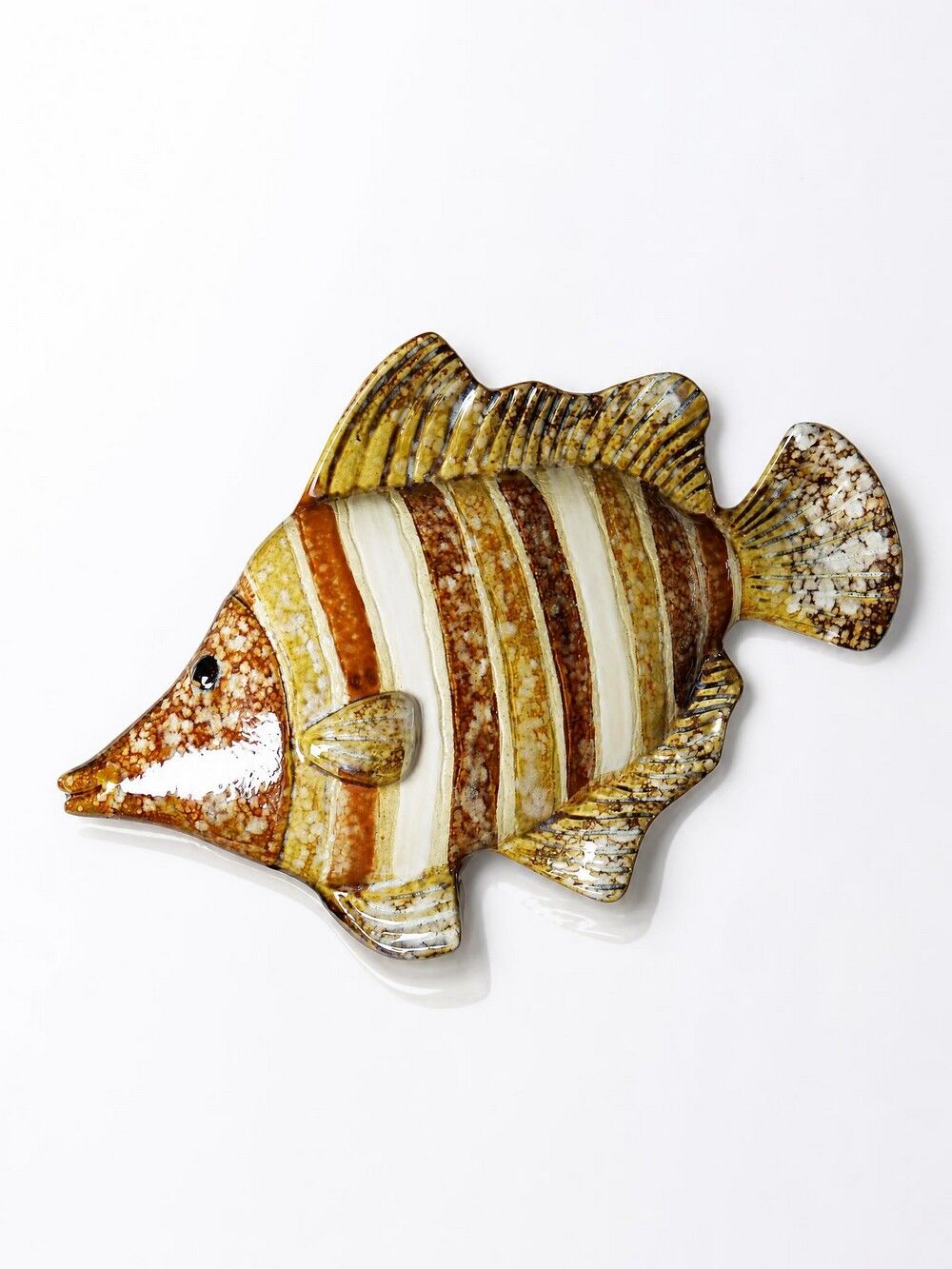 Vintage ceramic wall fish in glazed handmade style, 1970s-1980s.