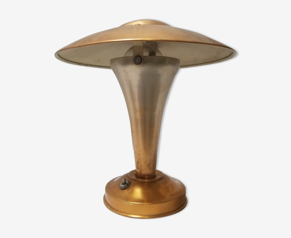 Ancienne lampe champignon en tôle cuivrée - années 40/50