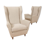 Pair of Italian wingback lounge chairs reupholstered