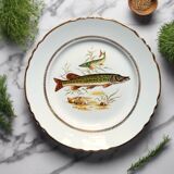 Six Vintage Fish Plates by Moulin des Loups. French Fish Plate Set. Fish Dinnerware Set.