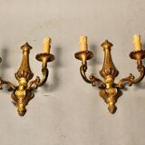 Bronze chandelier with 5 arms and its pair of 2-light wall sconces.