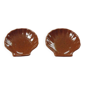 Set of 2 French Vintage Emile Henry Brown Coquille St Jaques Serving Dishes 4642