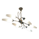 Brass and opaline glass lustre, Maison Lunel/Arlus style — 1950s