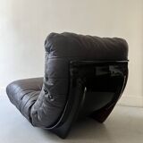 Marsala armchair in plexiglass & brown patchwork leather, Ligne Roset 1970