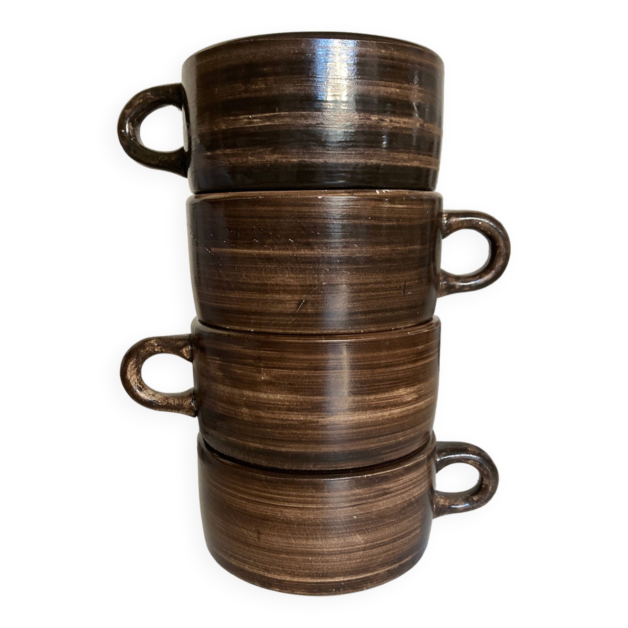 Set de 4 tasses déjeuner Salins décor bois 1970