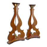 Large pair of late 18th/early 18th century painted wooden candlesticks, bases, tripods