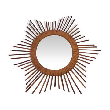 Miroir soleil rotin, design années 60, vintage