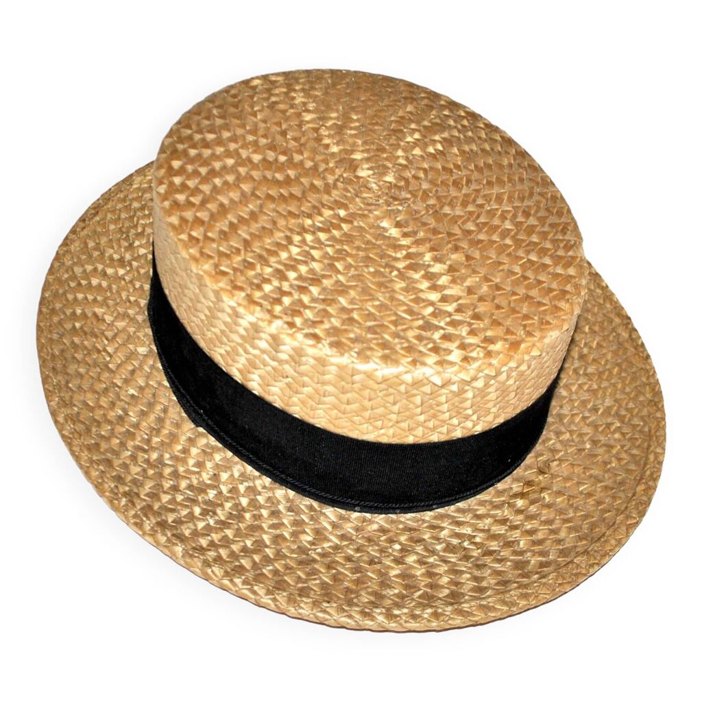Old hat boater in woven straw 1900 Hatter Jules Munier Epinal T57