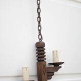 Wooden pendant light, vintage pendant light, 2-light wooden hanging lamp, Gothic