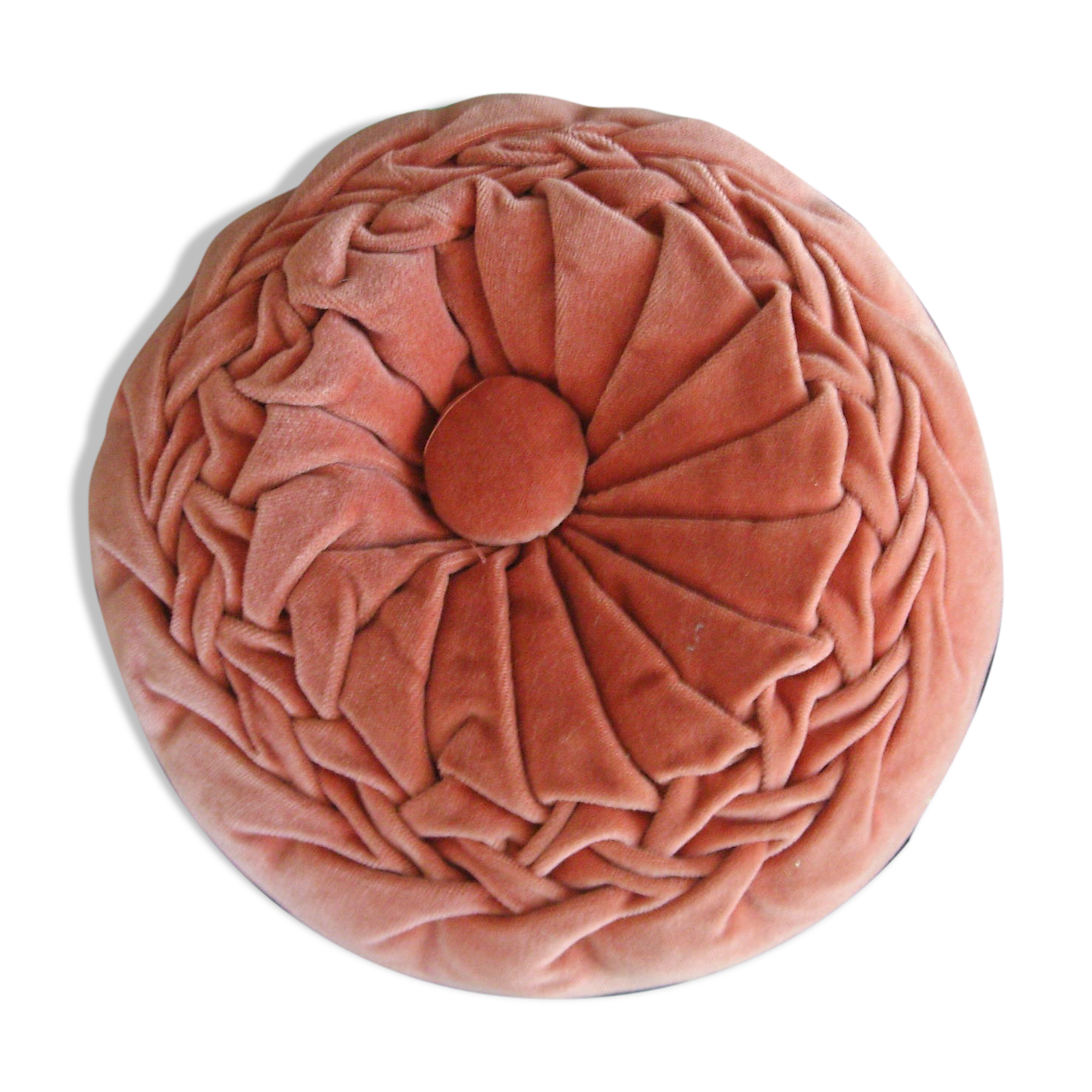 Round cushion in pink pleated velvet diameter 33 cm vintage
