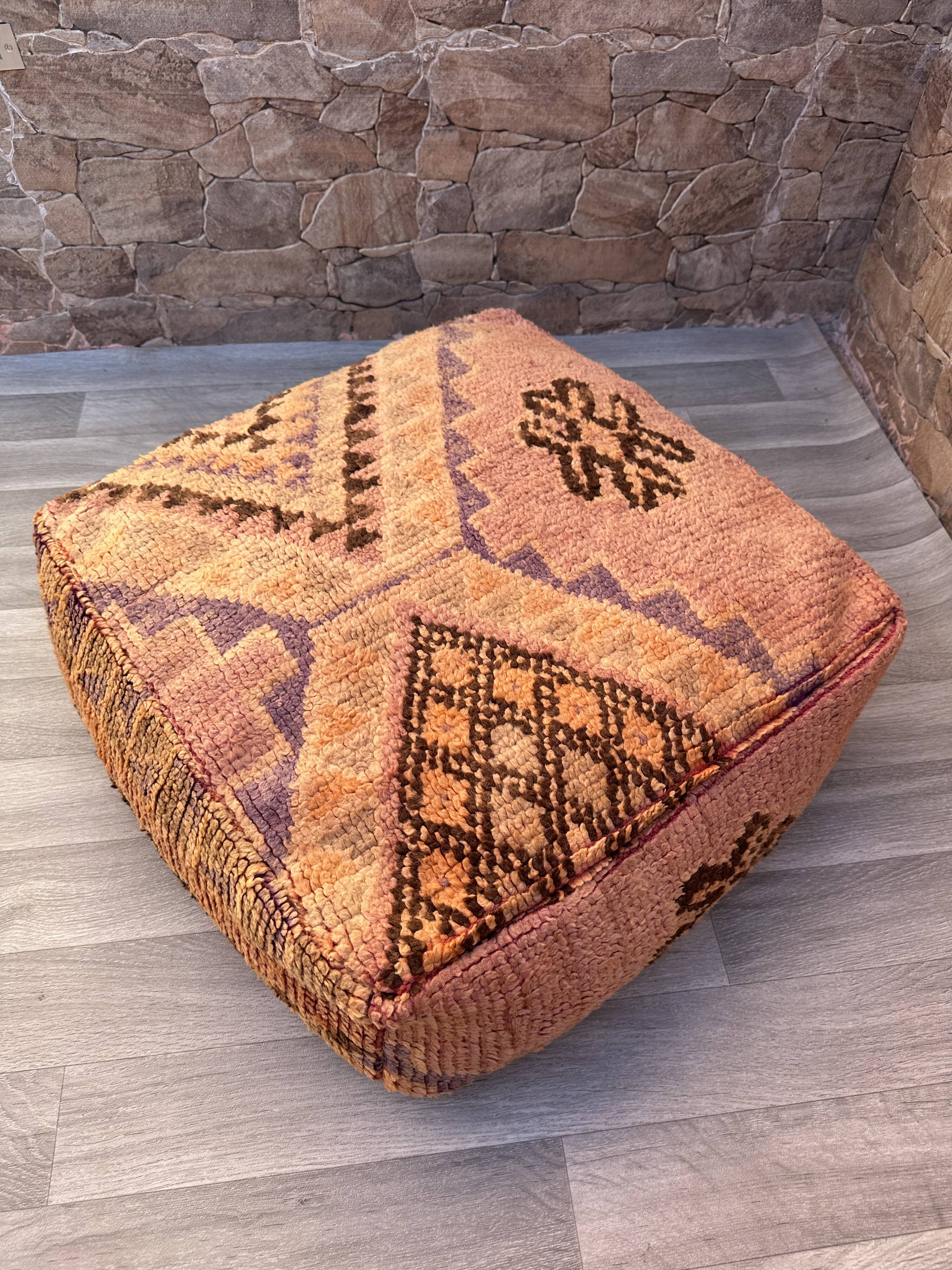 vintage Kilim Pouf, pouf marocain boujaad, housse de coussin de sol