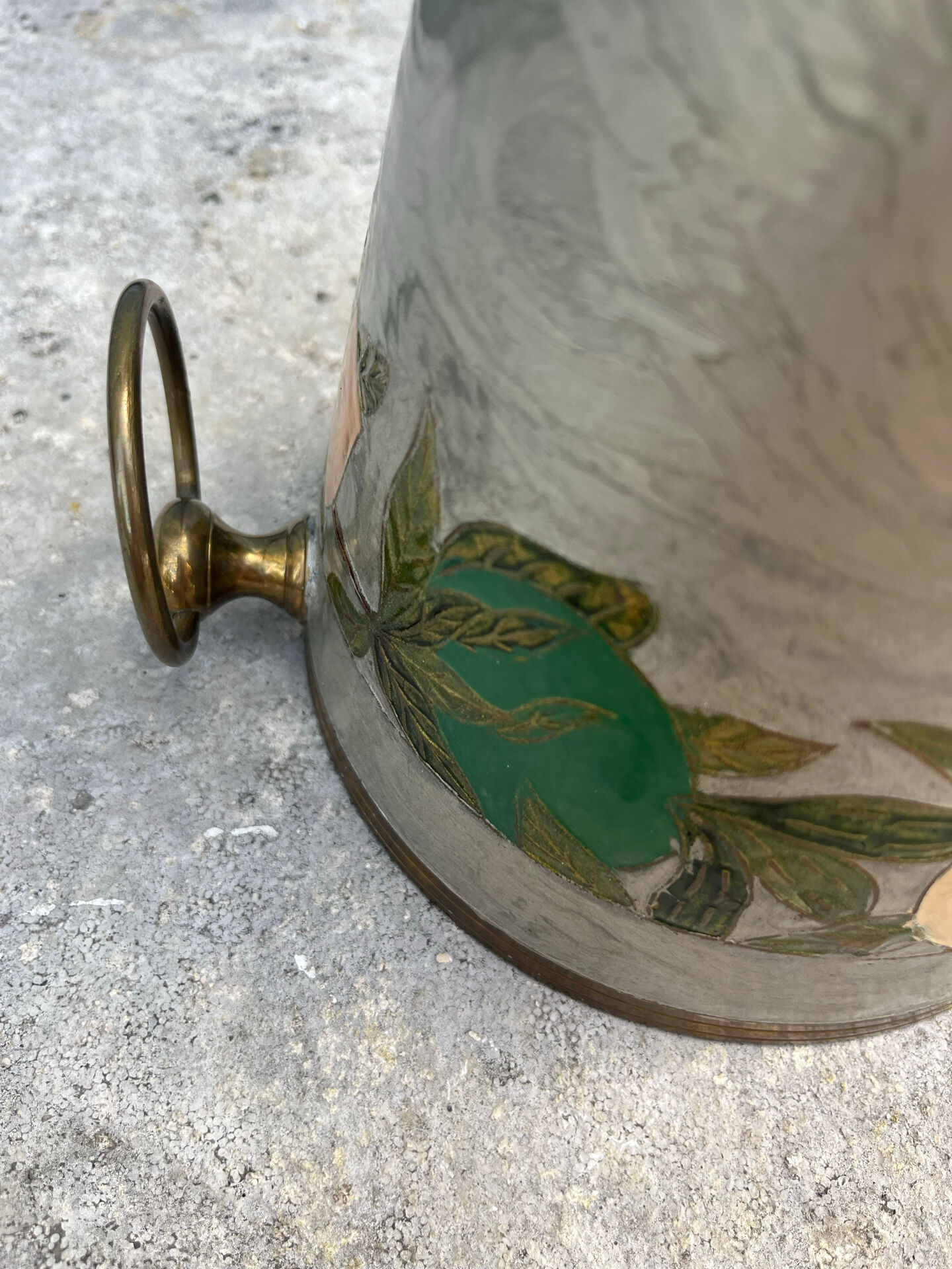 French Cloisonné Champagne Bucket with Fruit Garland & Brass Handles