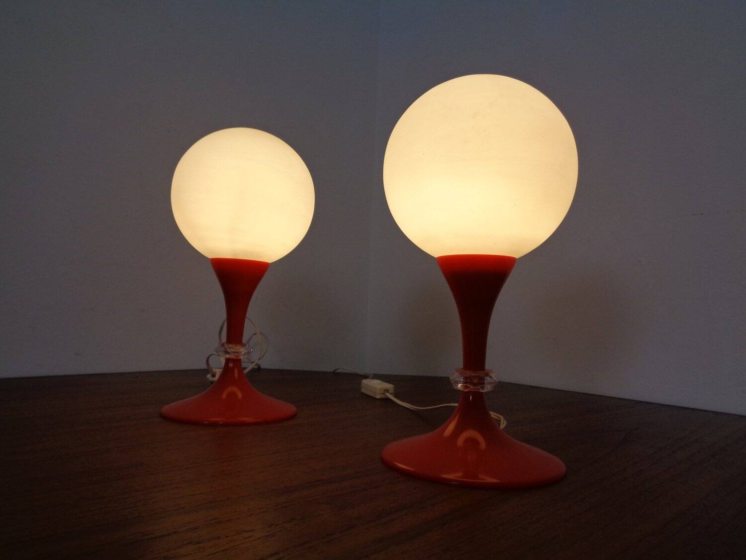 Glass and Plastic Tulip Bedside Lamps, 1970s, Set of 2