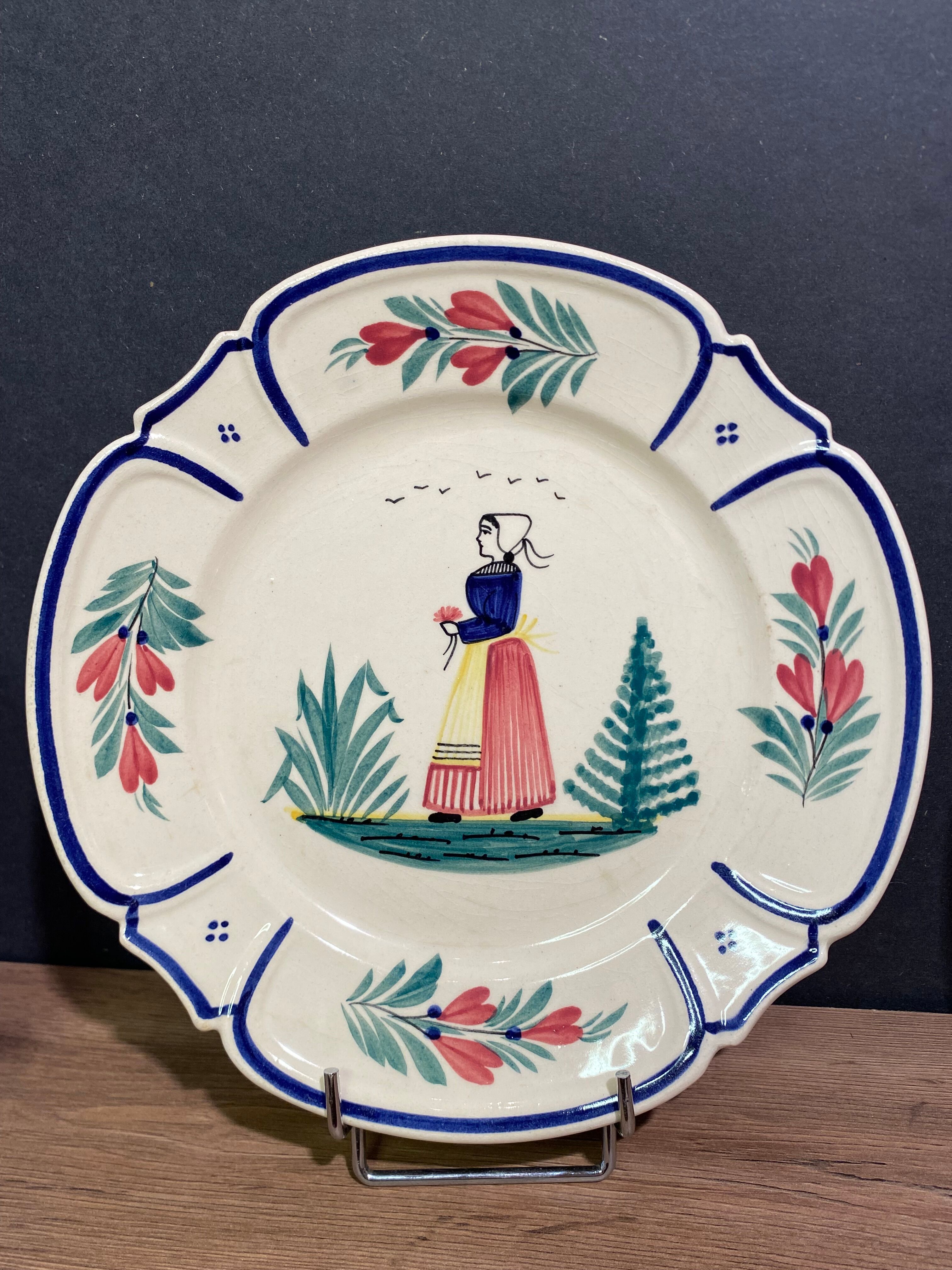 Six earthenware plates signed HB Quimper