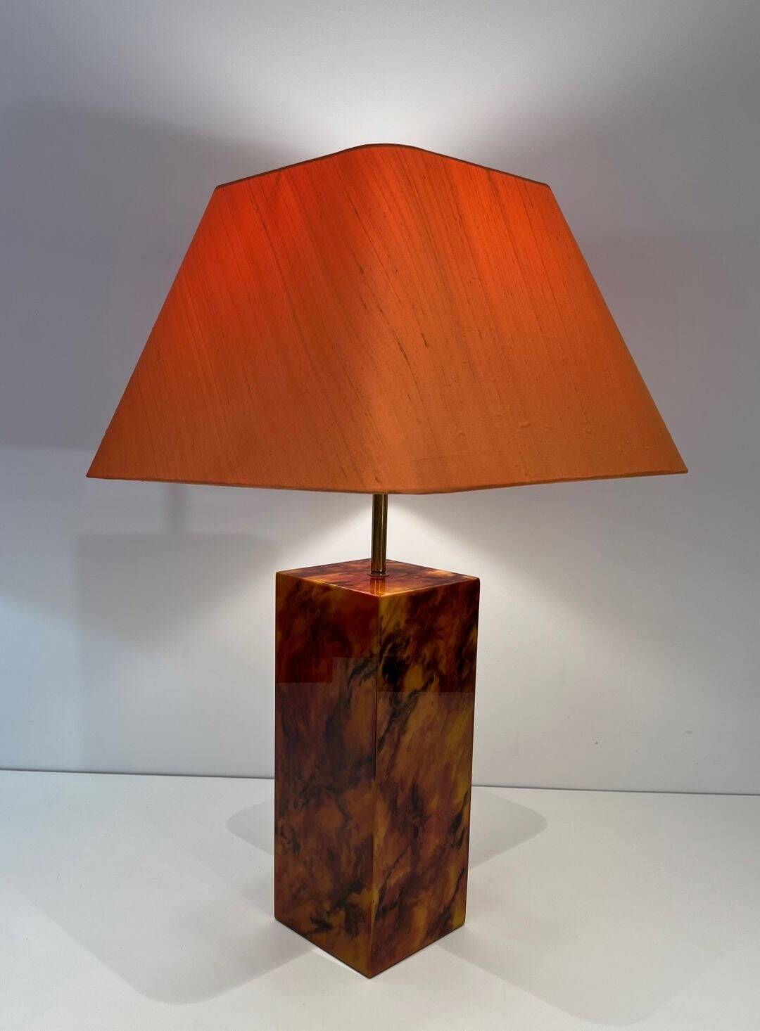 Pair of Plexiglass Lamps Imitating Tortoiseshell, French Work,