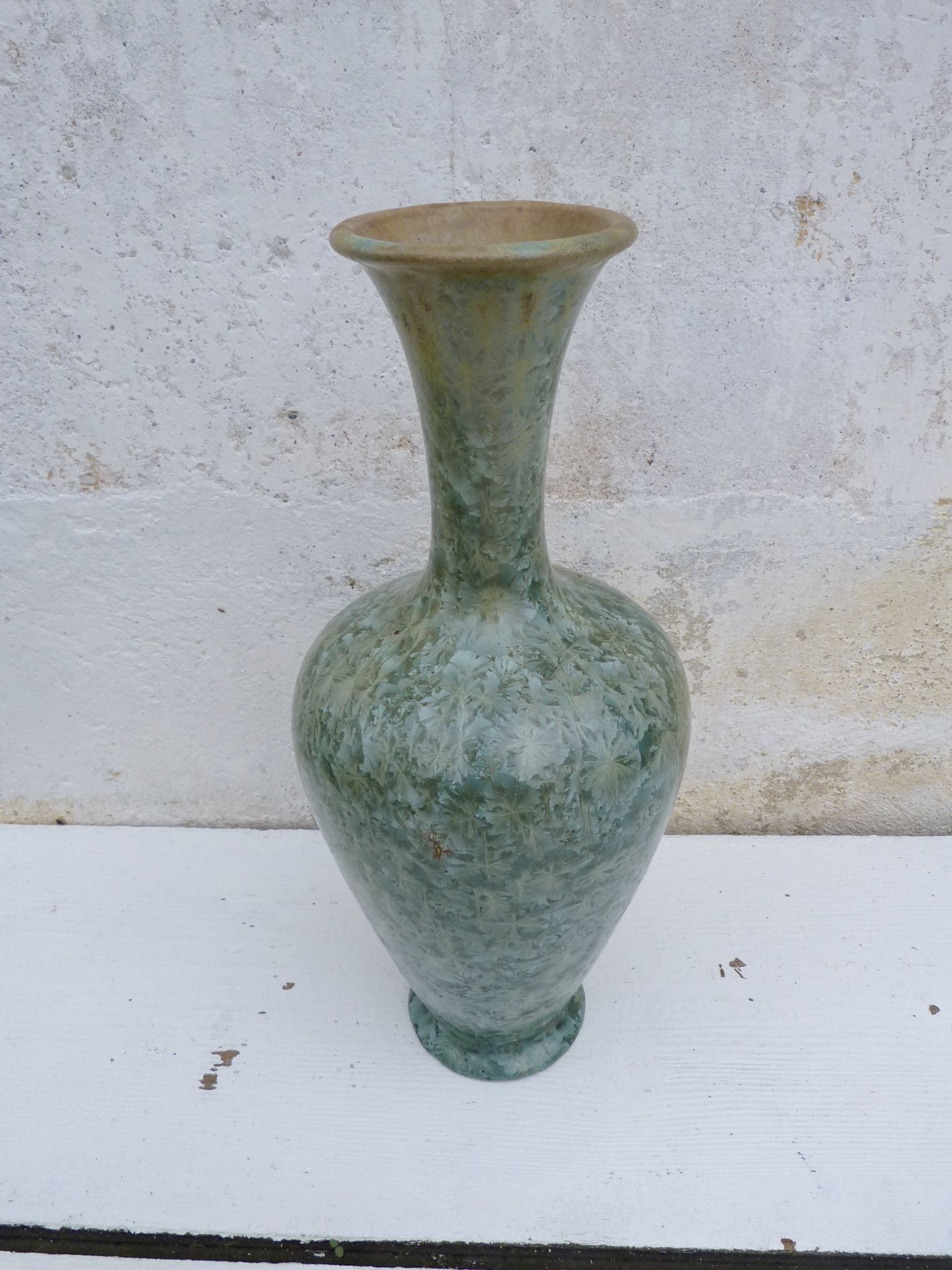 Vase  Art déco en grés de Pierrefonds cristallisé vert