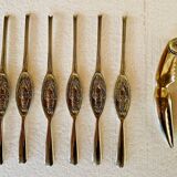 Set of 6 lobster forks and tongs, silver plated metal by Silea, circa 70