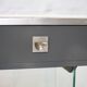 Modernist console, 1960s, glass base, wooden and fabric top.