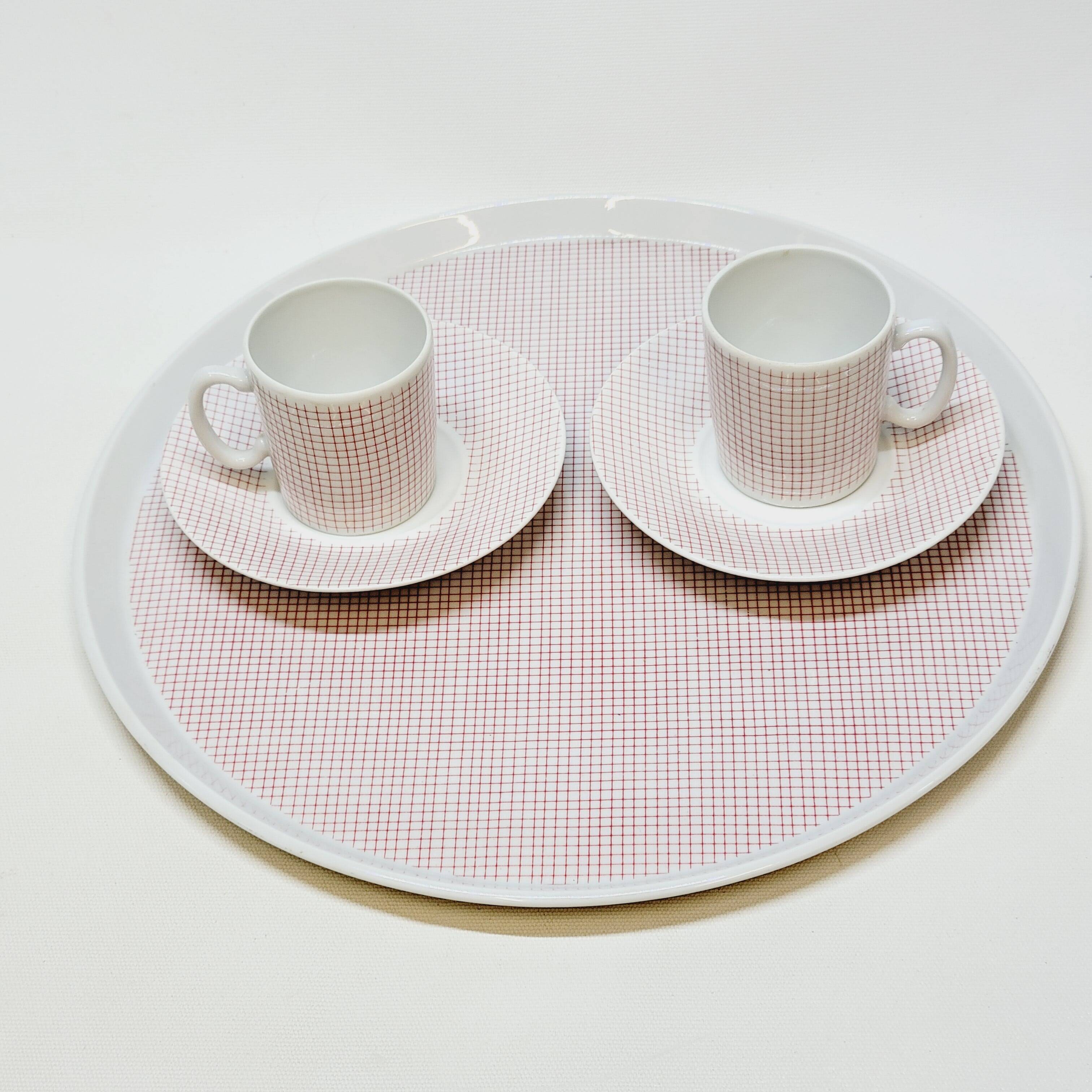 Pie Dish + 2 Vichy Porcelain Cups Philippe Deshoulières Lourioux