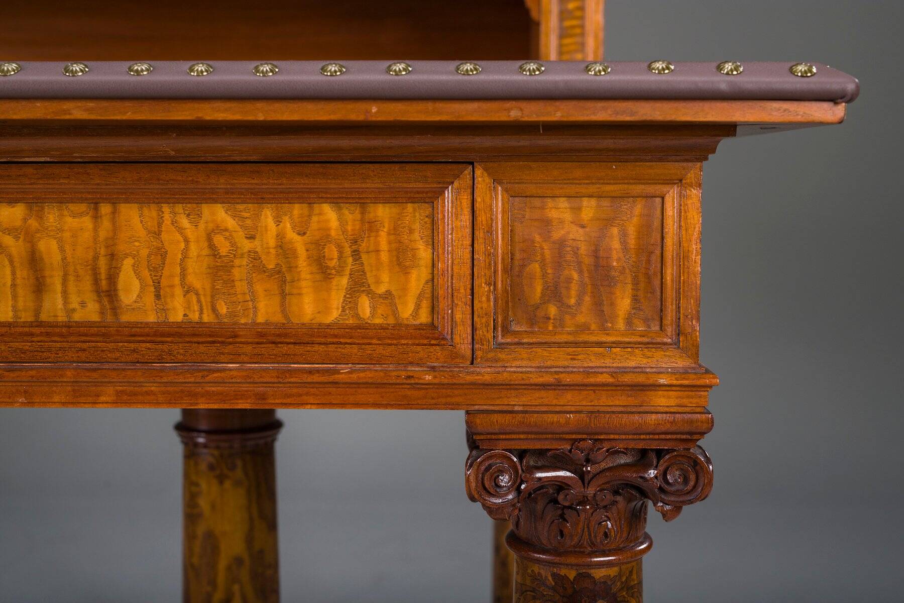 Wilhelmine secretary in walnut & exotic veneer with leather top